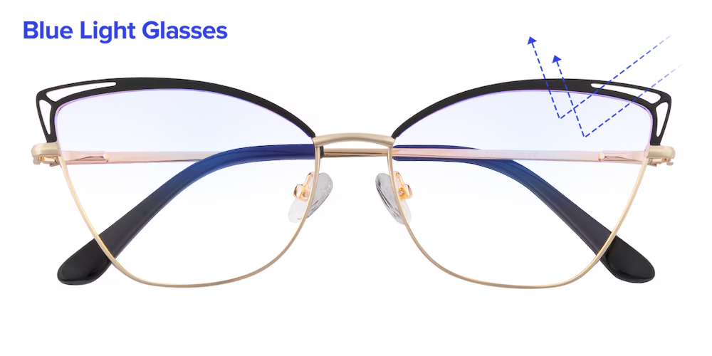 Eunice Cat Eye Golden/Black Blue Light Glasses | GlassesShop display picture 2