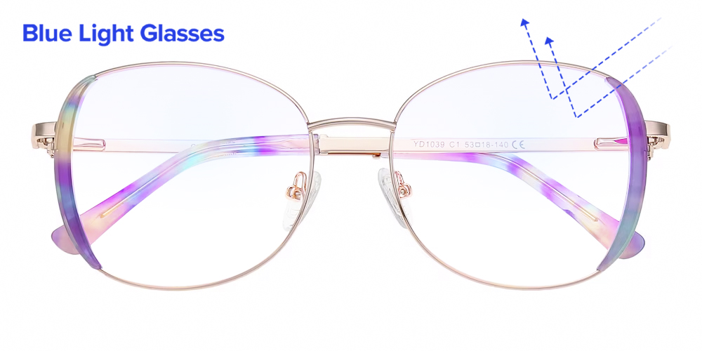 ✨NEW Stylish Blue and Pink Women\'s clear Glasses Doreen Square Pink/Floral Blue Light Glasses | GlassesShop main image 4