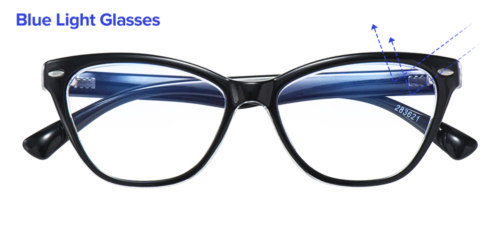 Novia Cat Eye Black/Clear Blue Light Glasses | GlassesShop display picture 2