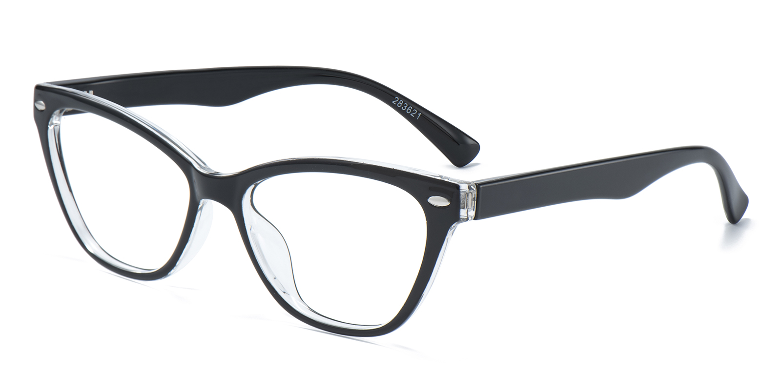 Sunglasses Black Cat Eye Frames BEAUTIFUL MadShade - Black Cat Eye Fake Glasses with Gold Accents  main image 3