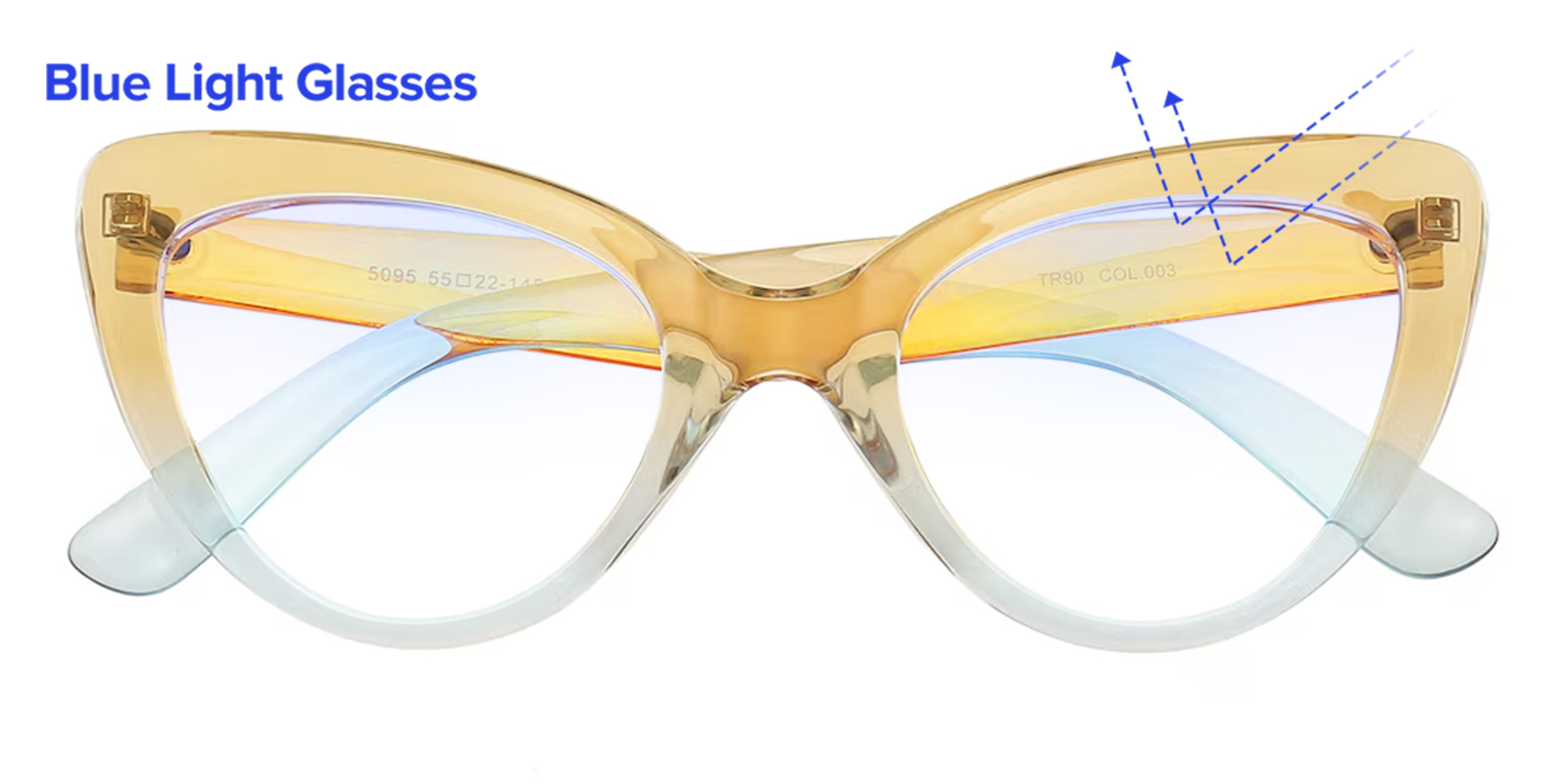 Transparent Cat-Eye Blue Light Glasses with Gold Detail for wide faces 158mm Chai | Squared Cat-Eye Blue Light Glasses | Fifth & Ninth  main image 4