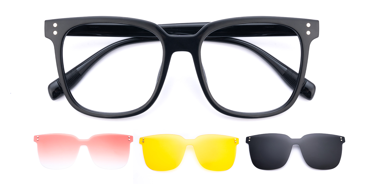 Acadia Square Black Eyeglasses with Clip-on Sunglasses | Glassesshop