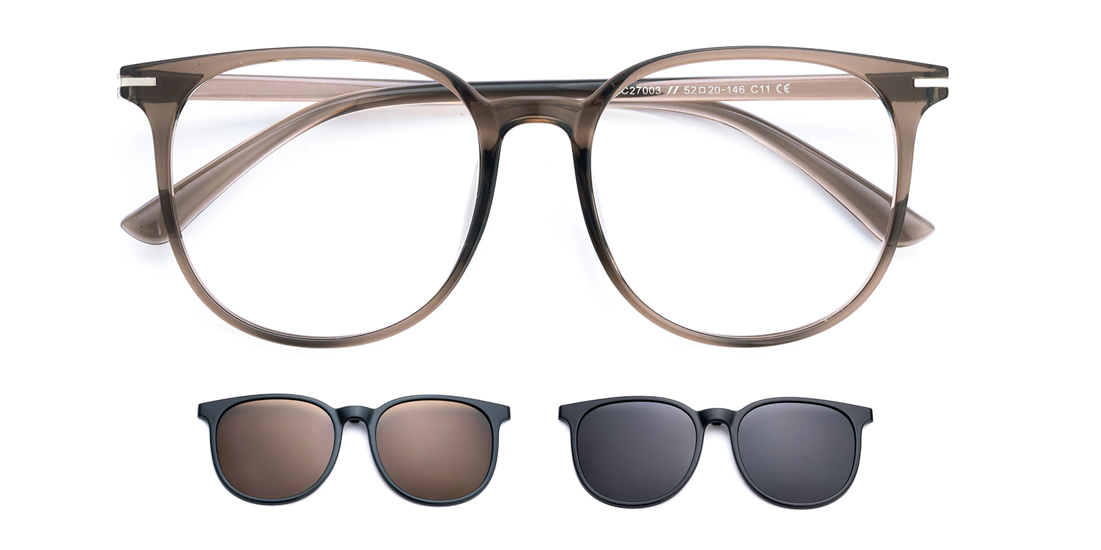 Hoyle Round Champagne Eyeglasses with Clip-on Sunglasses | Glassesshop