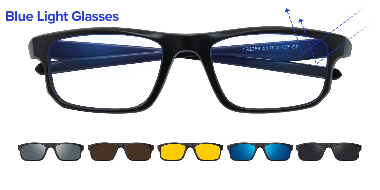 Jackson Rectangle Black Eyeglasses with Clip-on Sunglasses