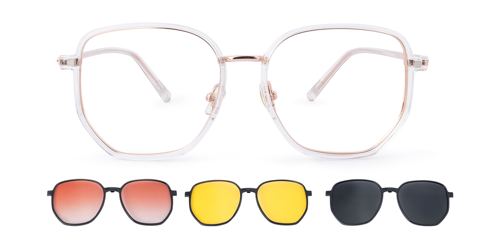 ホワイトフライアーズ・グラス 写真集「Whitefriars Glass」 Jersey Polygon Clear Eyeglasses with 3-in-1 Clip-on Sunglasses