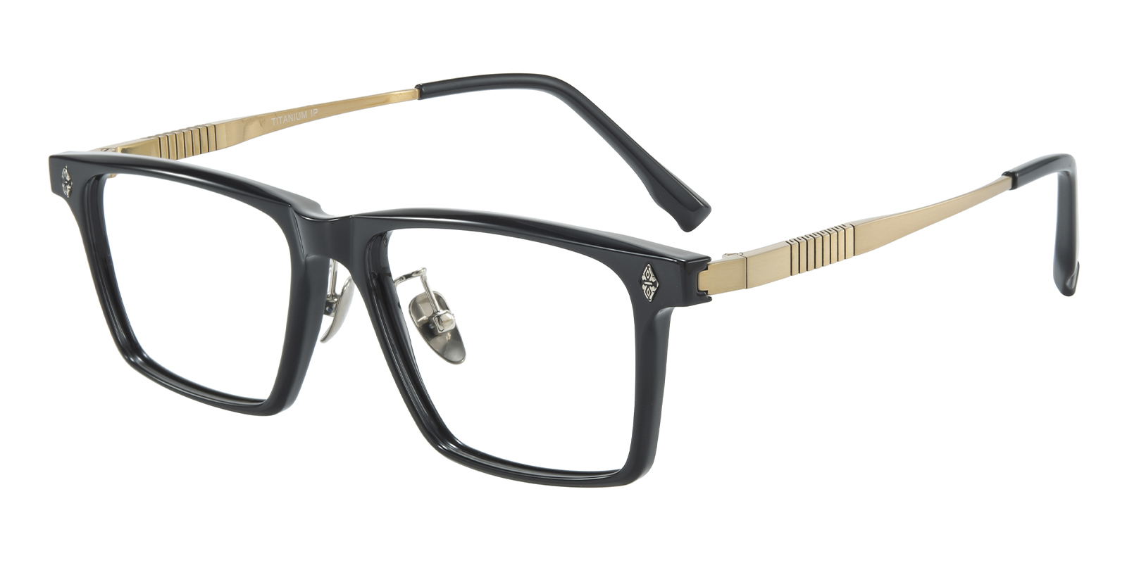 Baron Rectangle Black/Golden Eyeglasses | GlassesShop
