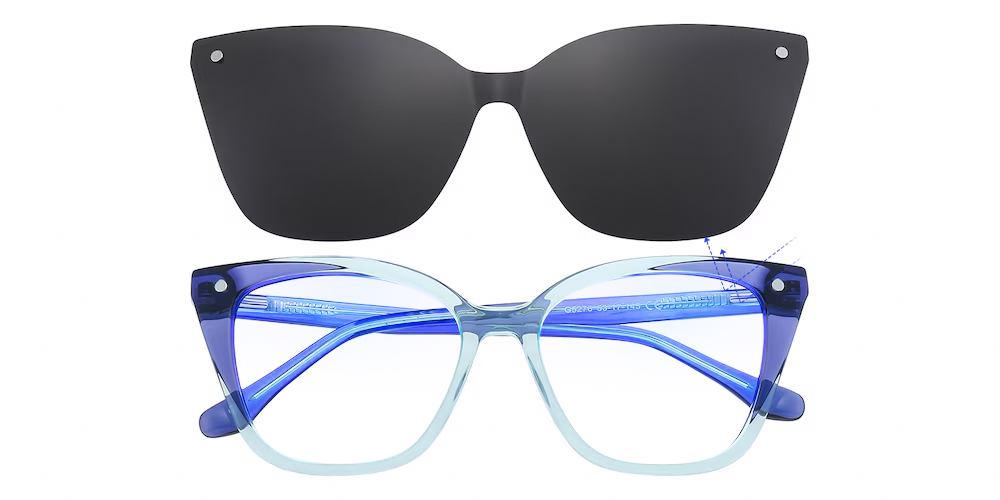 Stylish Clear Blue Cat-Eye Sunglasses with Black Lenses BILBAO | Women Round Cat Eye Sunglasses Circle – Charming  main image 2