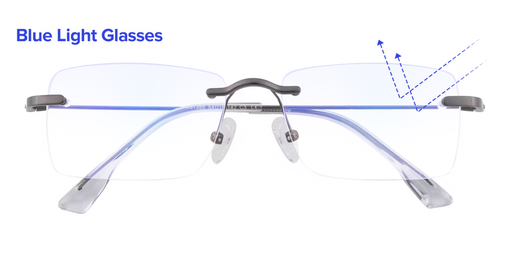 Curitis Rectangle Gunmetal Rimless Blue Light Glasses | GlassesShop