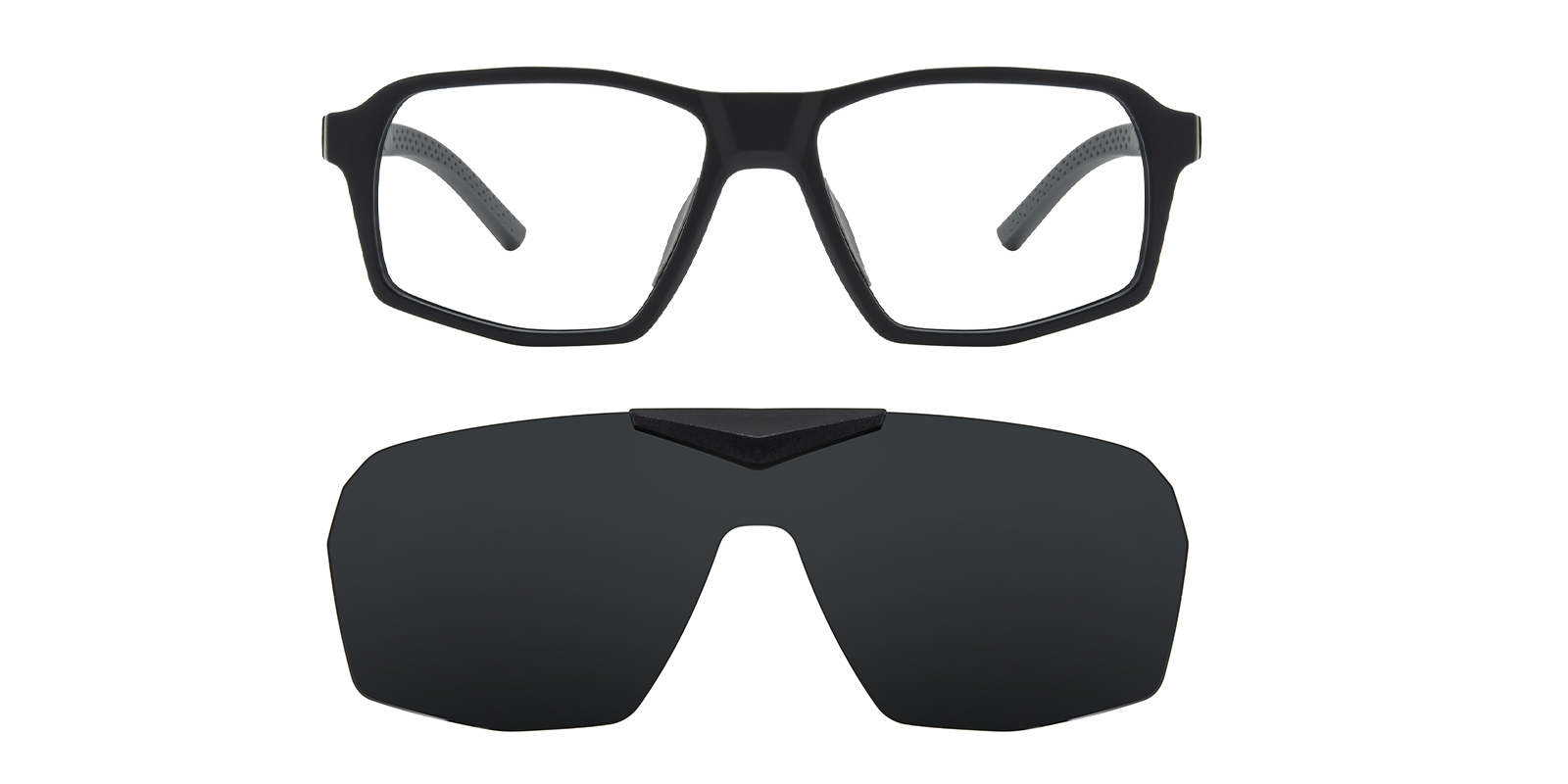Jimmy Rectangle,Browline Black Eyeglasses with Clip-on Sunglasses